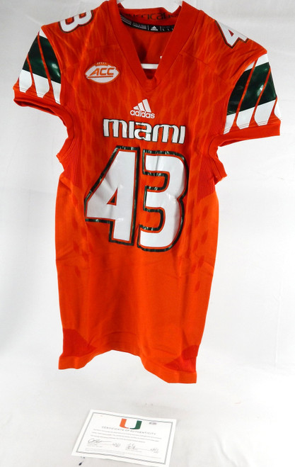 2015-17 Miami Hurricanes #43 Game Used Orange Jersey Football NP Rem L 401