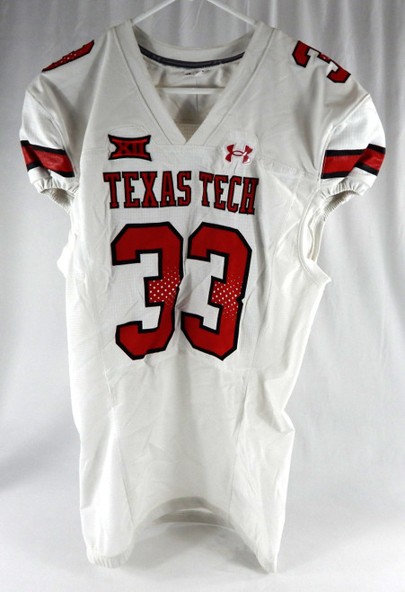 2022 Texas Tech Red Raiders #33 Game Used White Jersey Football NP Rem 46 062