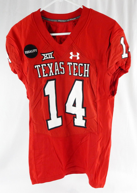 2017 Texas Tech Red Raiders #14 Game Used Red Jersey Equality P Football NP R2
