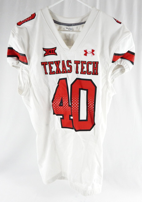 2022 Texas Tech Red Raiders #40 Game Used White Jersey Football NP Rem 44 047