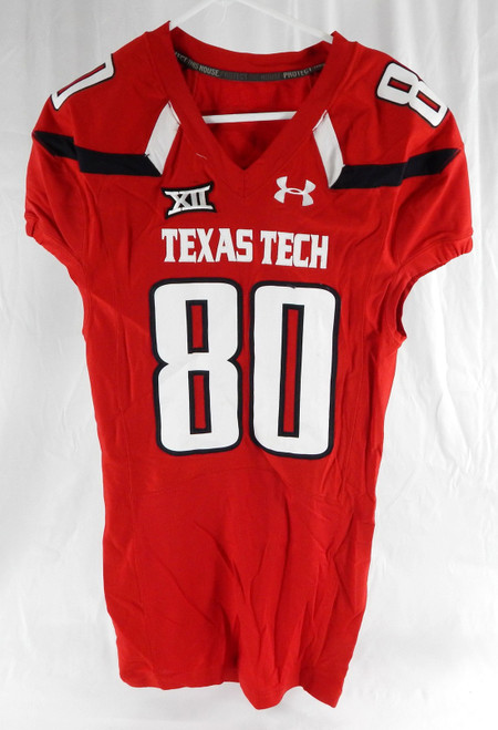 2015 Texas Tech Red Raiders #80 Game Used Red Jersey Football NP Rem 44 679