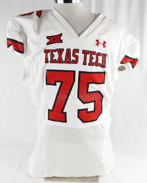 2022 Texas Tech Red Raiders #75 Game Used White Jersey Football NP Rem 50 056