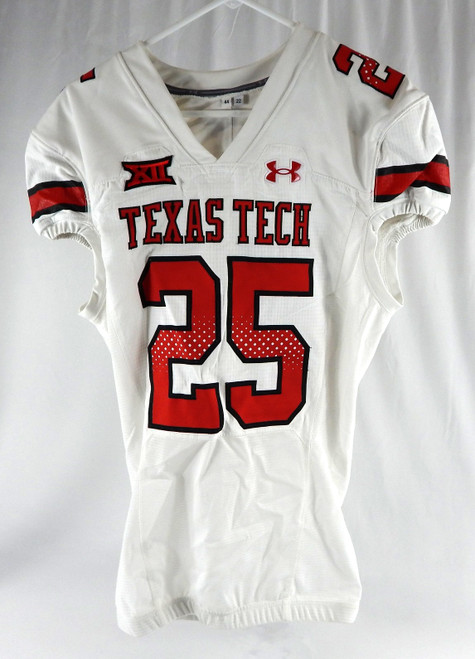 2022 Texas Tech Red Raiders #25 Game Used White Jersey Football NP Rem 44 061