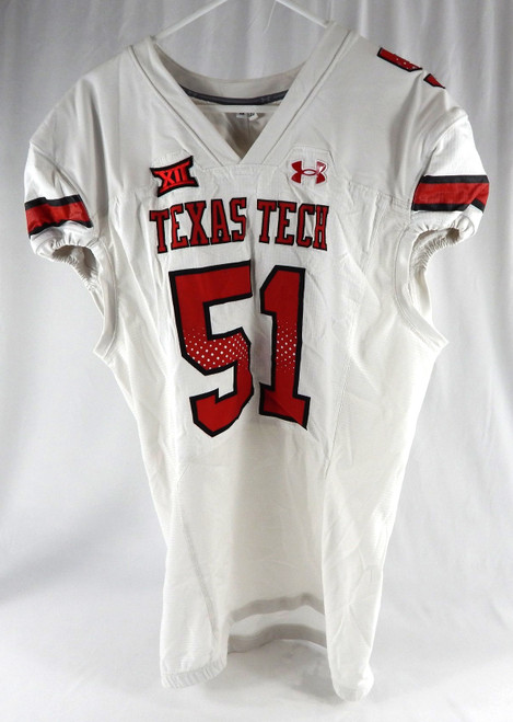 2022 Texas Tech Red Raiders #51 Game Used White Jersey Football NP Rem 48 071