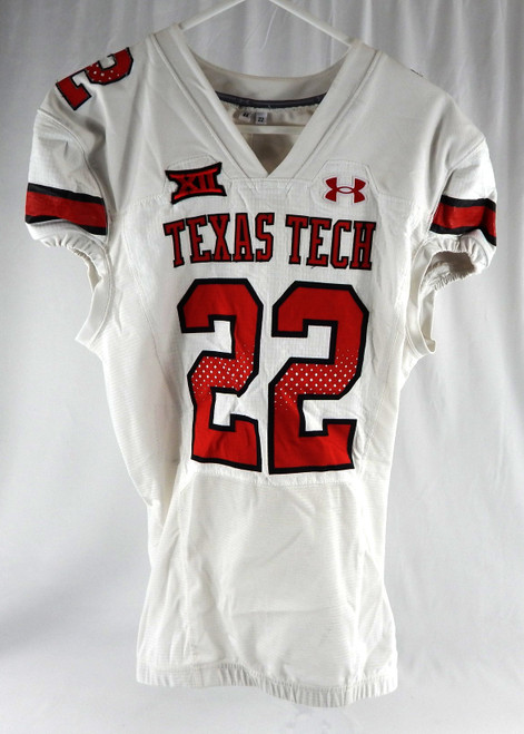 2022 Texas Tech Red Raiders #22 Game Used White Jersey Football NP Rem 44 092