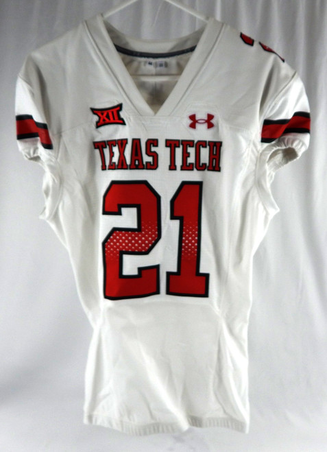 2022 Texas Tech Red Raiders #21 Game Used White Jersey Football NP Rem 44 097