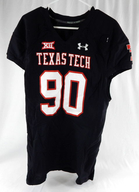 2014 Texas Tech Red Raiders #90 Game Used Black Jersey Football NP Rem 48 108