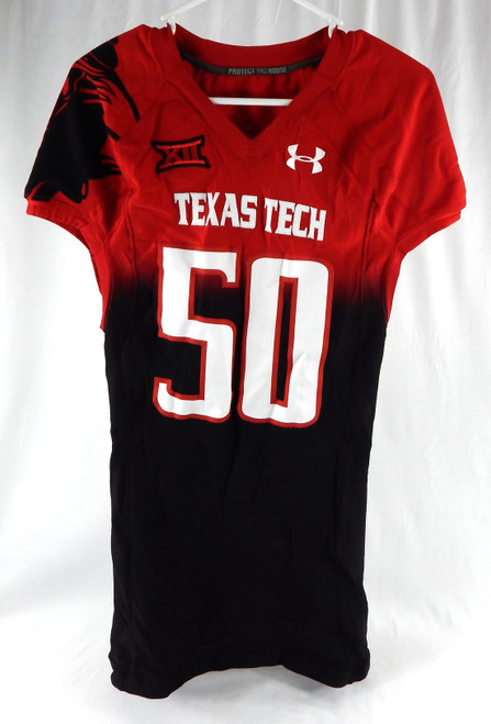 2014 Texas Tech Red Raiders #50 Game Used Red Jersey Football NP Rem 46 121