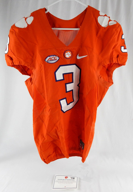 2016 Clemson Tigers #3 Game Issued Pos Used Orange Jersey Football NP Rem 40 198