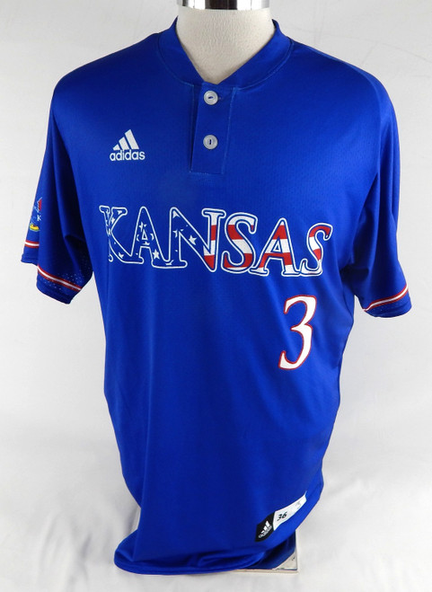 2025 Kansas Jayhawks #3 Game Used Blue Jersey Baseball 36 613