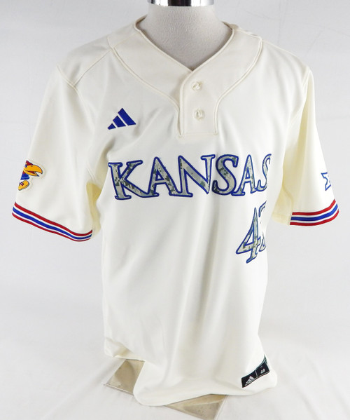 2025 Kansas Jayhawks #43 Game Used White Jersey Camo Baseball 48 639