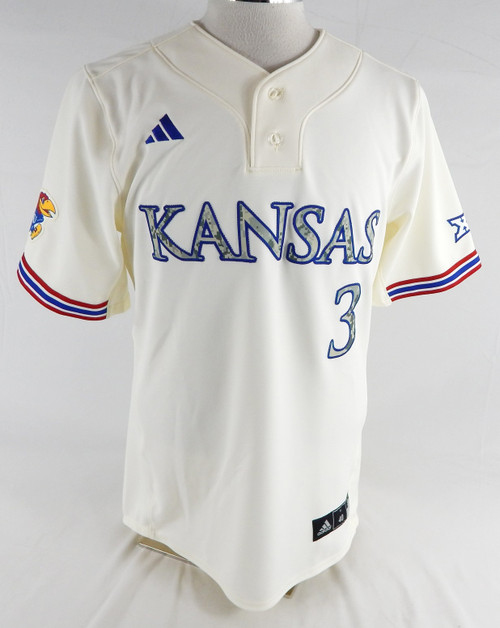 2025 Kansas Jayhawks #3 Game Used White Jersey Camo Baseball 40 641