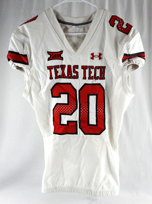2022 Texas Tech Red Raiders #20 Game Used White Jersey Football NP Rem 44 084