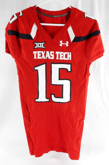 2015 Texas Tech Red Raiders #15 Game Used Red Jersey Football NP Rem 44 697