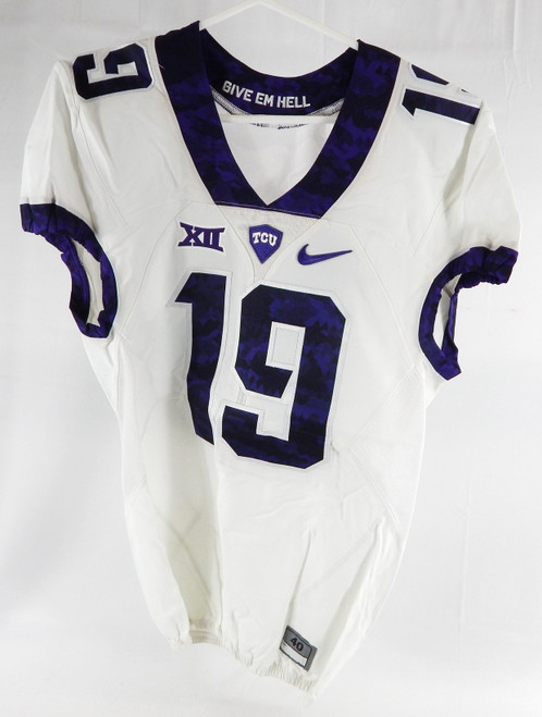 Texas Christian TCU Frogs #19 Game Used White Jersey Football NP R 40 618
