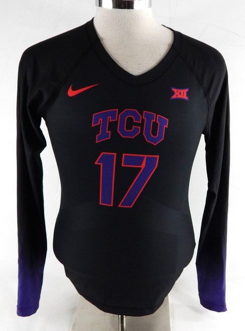 2023 Texas Christian TCU Frogs #17 Game Used Black Jersey Volleyball M 093