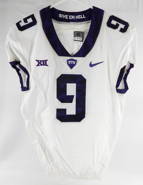2018 Texas Christian TCU Frogs #9 Game Used White Jersey Football NP R 40 624