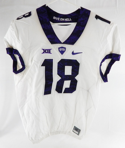 Texas Christian TCU Frogs #18 Game Issued White Jersey Football NP R 46 617