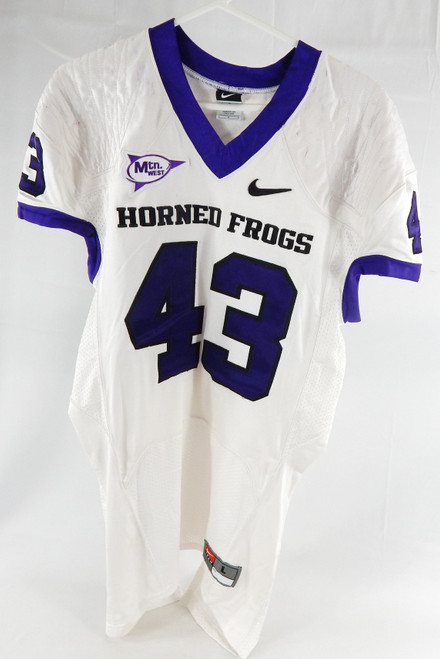 2000s Texas Christian TCU Frogs #43 Game Used White Jersey Football NP R L 622