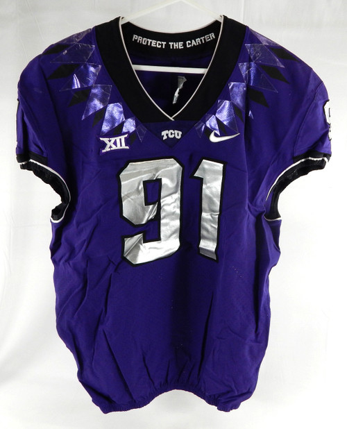 2019-24 Texas Christian TCU Frogs #91 Game Used Purple Jersey Football NP R 48 8