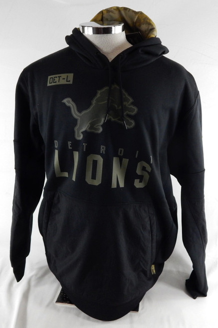 Mens Detroit Lions Authentic Black Hoodie Sweatshirt Salute to Service Nike XL 6
