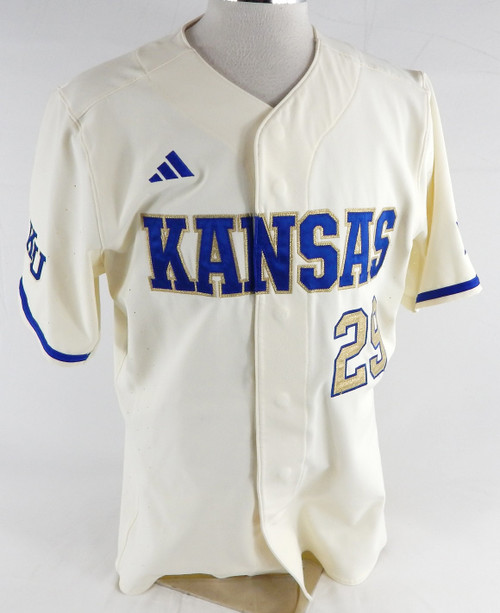 2025 Kansas Jayhawks #29 Game Used White Jersey Gold Baseball 44 652