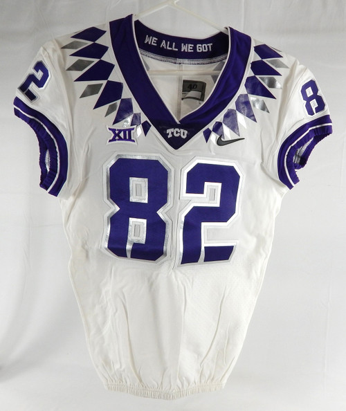 2019-24 Texas Christian TCU Frogs #82 Game Used White Jersey Football NP R 40 41