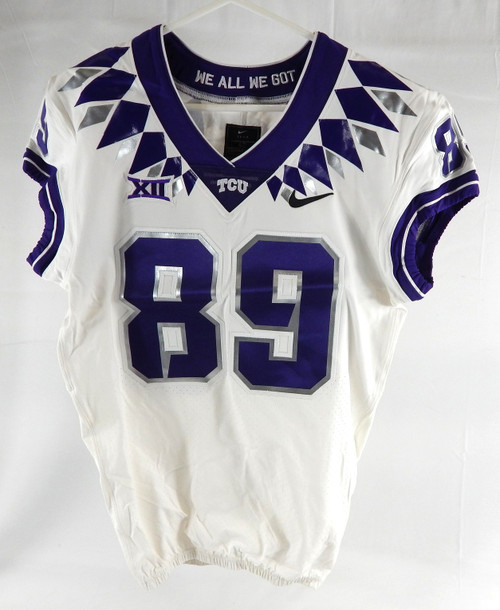 2019-24 Texas Christian TCU Frogs #89 Game Used White Jersey Football NP R 42 49
