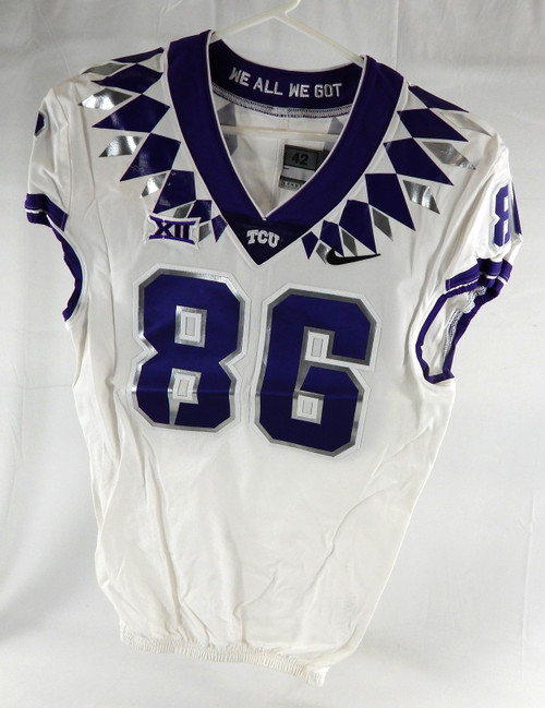 2019-24 Texas Christian TCU Frogs #86 Game Used White Jersey Football NP R 42 46