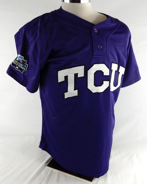 2016 Texas Christian Frogs #47 Game Used Purple Jersey CWS Patch Baseball 46 109
