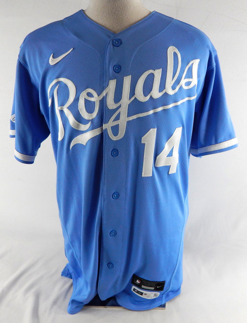 2022 Kansas City Royals Edward Olivares #14 Game Used Powder Blue Jersey Art P 6