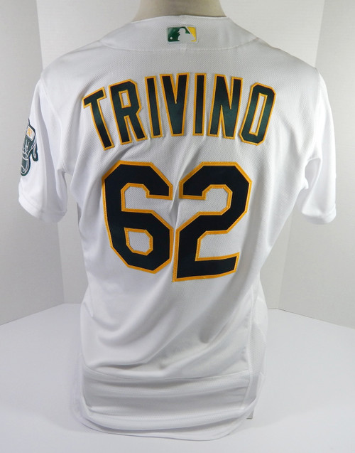 2020 Oakland A's Athletics Lou Trivino #62 Game Issued Pos Used White Jersey 3