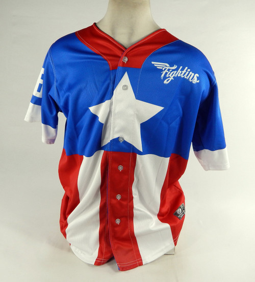 Reading Fightin Phils #16 Game Used Blue Jersey Captain America Night 48 03