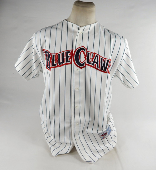 Lakewood Blueclaws Wes Hodges #14 Game Used White Pinstripe Jersey 46 DP73139