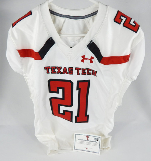 2019 Texas Tech Red Raiders #21 Game Issued Pos Used White Jersey NP R 44 DP6531