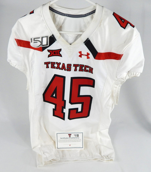 2018 Texas Tech Red Raiders #45 Game Issued Pos Used White Jersey 150 Patch 46 6