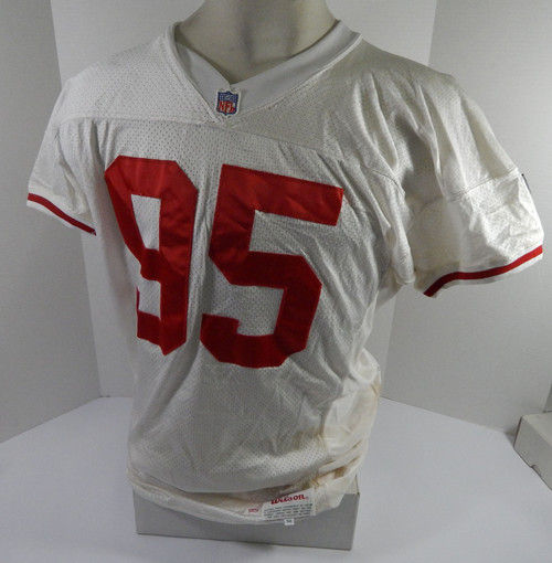 1995 San Francisco 49ers #95 Game Issued Pos Used White Jersey 52 DP59319