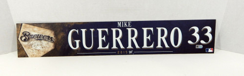 2015 Milwaukee Brewers Mike Guerrero #33 Game Issued Navy Locker Plate BREW353