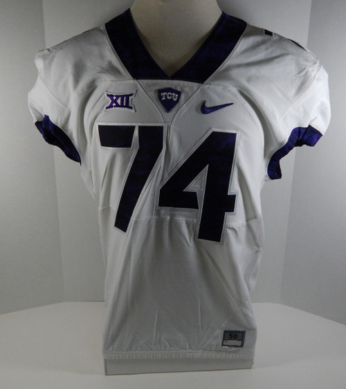 2015-18 Texas Christian Uni TCU Horned Frogs #74 Game Issued White FB Jersey 87