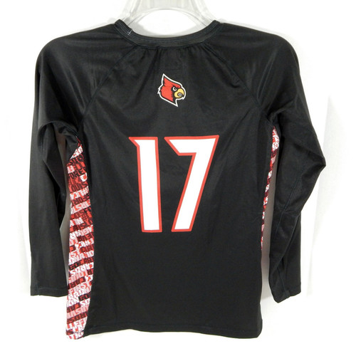 Womens Uni of Louisville Cardinals #17 Game Used LS Black Jersey Lacrosse L 656