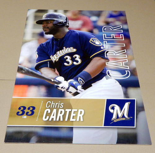 2018 Milwaukee Brewers Chris Carter #33 Game Issued Poster Sign 28x40 JC080173