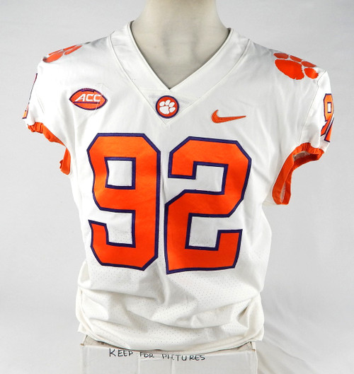 2018-22 Clemson Tigers #92 Game Used White Jersey NP Rem 46 710