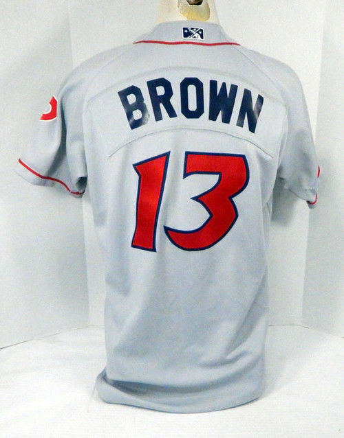 2014 Lakewood BlueClaws Aaron Brown #13 Game Used Grey Jersey DP04973