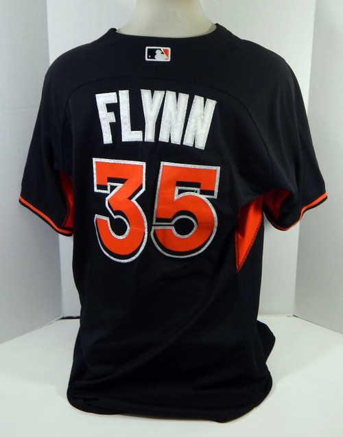 2014-16 Miami Marlins Brian Flynn #35 Game Used Black Jersey ST BP 52 DP18478