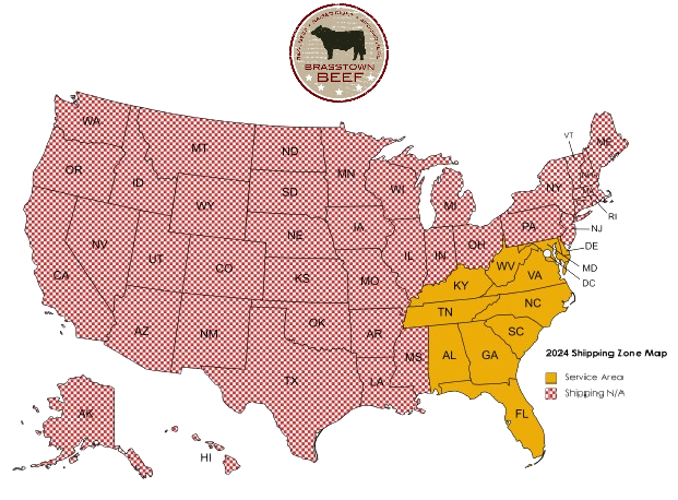 Brasstown Beef 2024 Shipping Zone Map