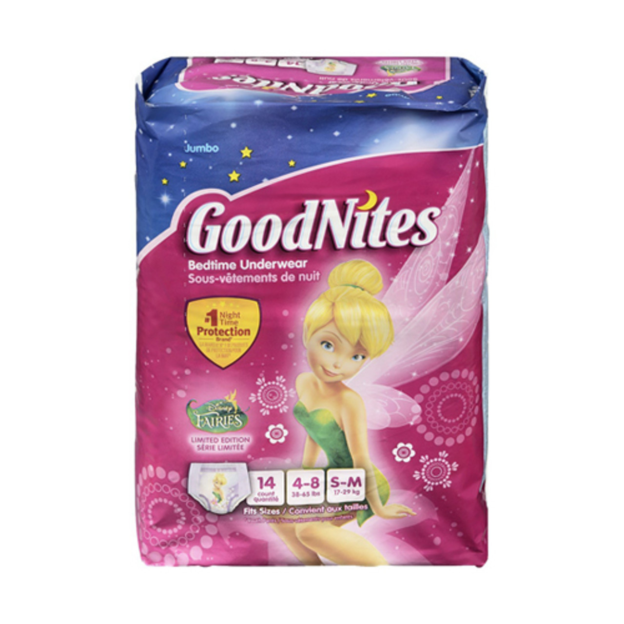 Goodnites Girls Bedtime Disney Fair Underwears, Jumbo 38-65 Lbs,  Small/Medium - 14 Ea 