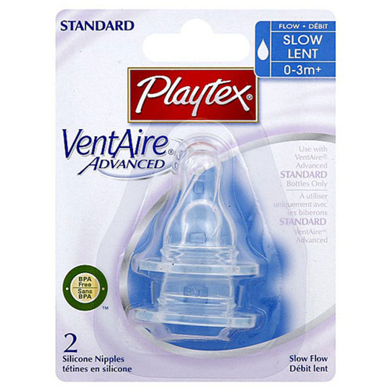 Playtex VentAire Standard Bottle Slow Flow Silicone Nipple