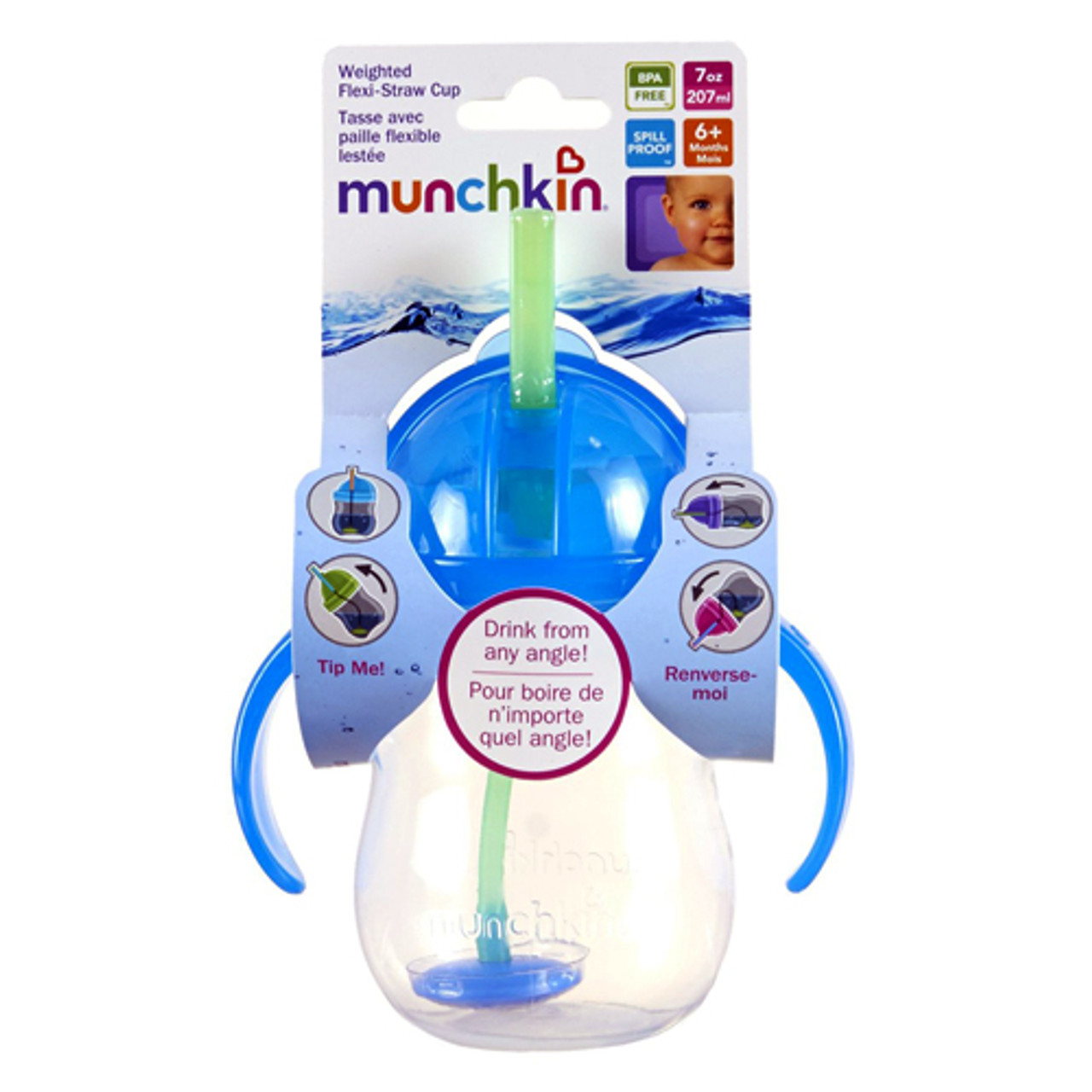 Lot Of 2 Munchkin Any Angle Weighted Straw Trainer Cup with Click