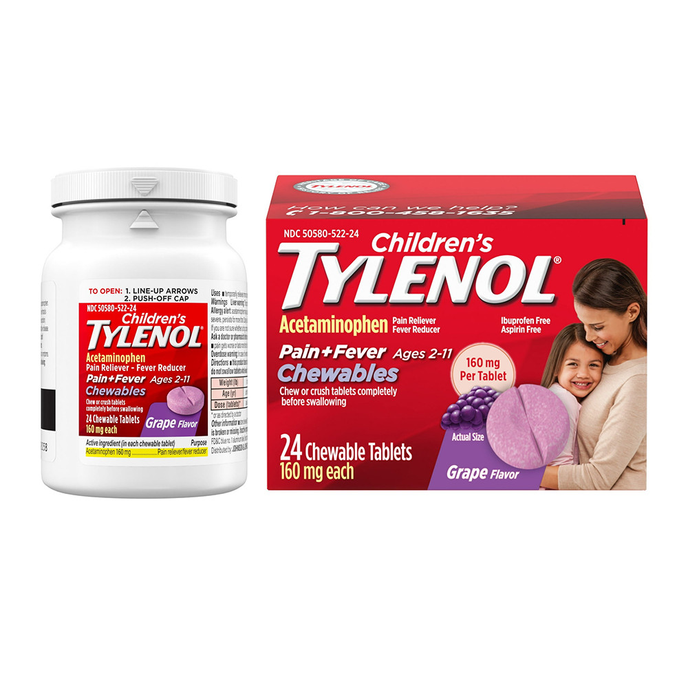 Tylenol Childrens Pain Plus Fever Chewable Tablets, Grape, 24 Ea - Main Image