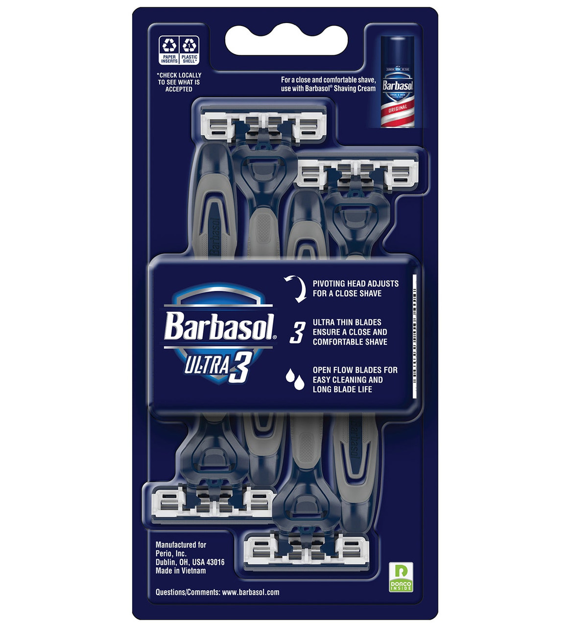 Barbasol Ultra 3 Premium Disposable Razors No Slip Grip 4Ea